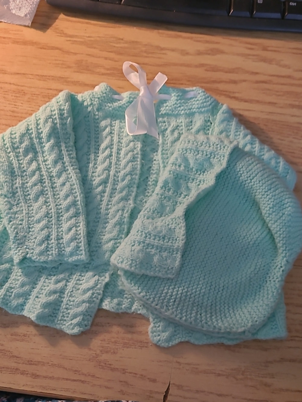 Baby Knit Cardigan & Bonnet Set - Mint